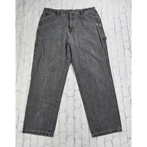 FUBU Collection MENS 40 Gray Cargo 9 Pocket Baggy Carpenter Jeans Denim VINTAGE